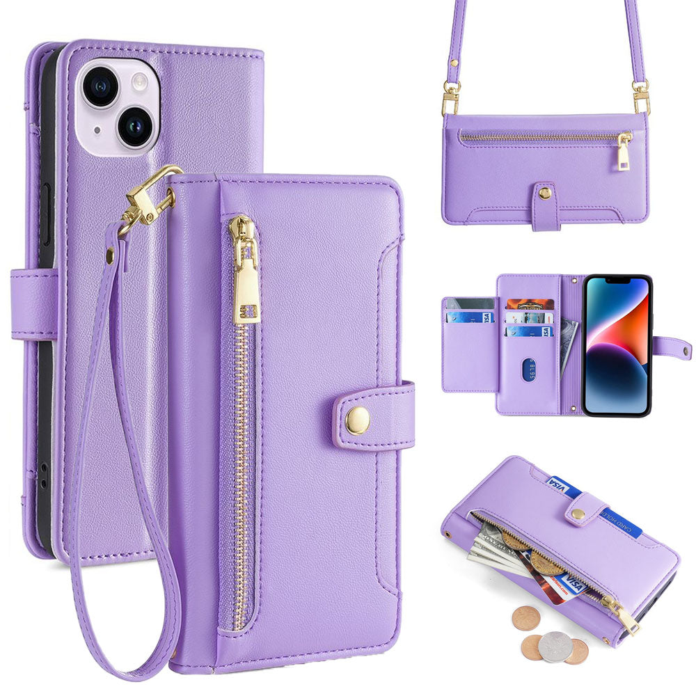 New Cross Body Zipper Wallet Leather Phone Case for iPhone