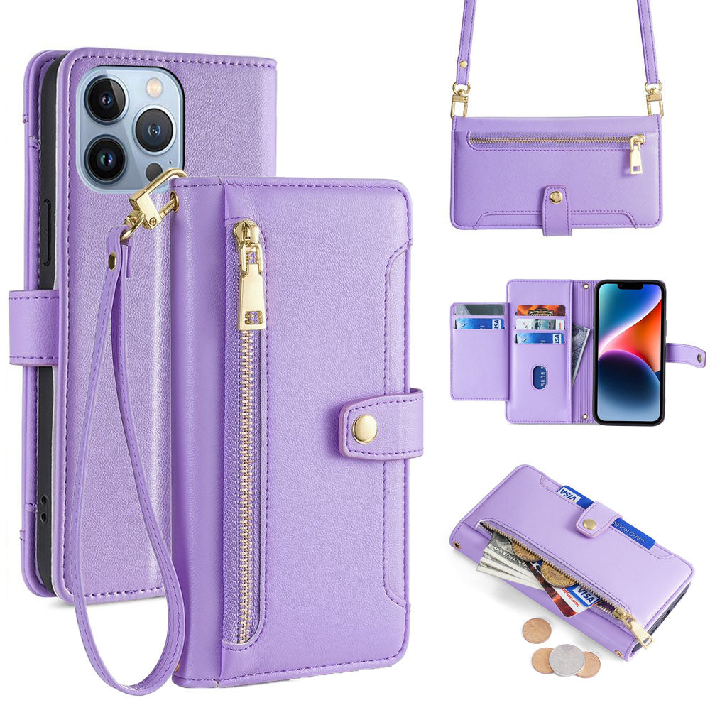 New Cross Body Zipper Wallet Leather Phone Case for iPhone