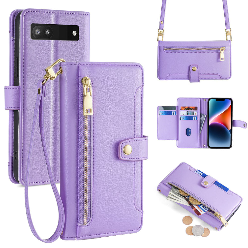 New Cross Body Zipper Wallet Leather Phone Case for Google Pixel