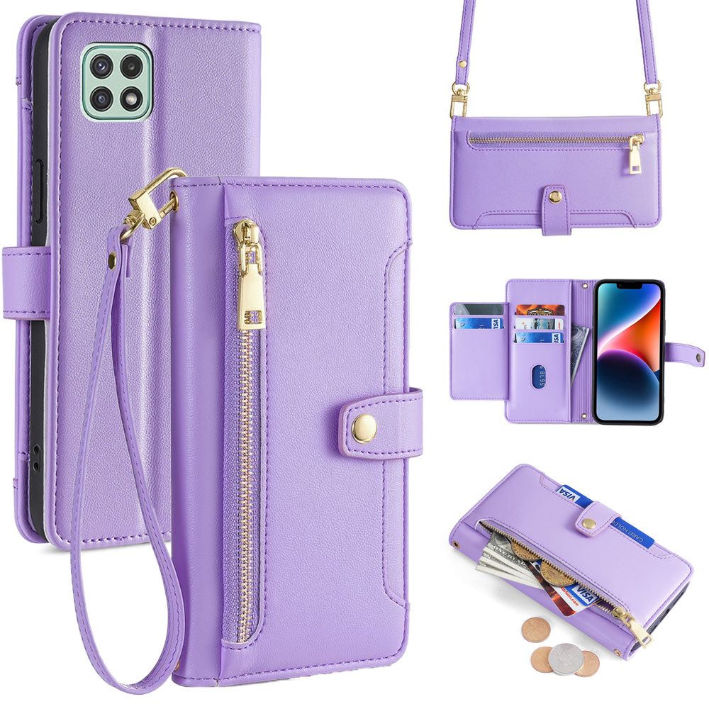 New Cross Body Zipper Wallet Leather Phone Case for Samsung Galaxy A