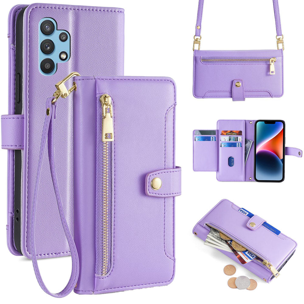 New Cross Body Zipper Wallet Leather Phone Case for Samsung