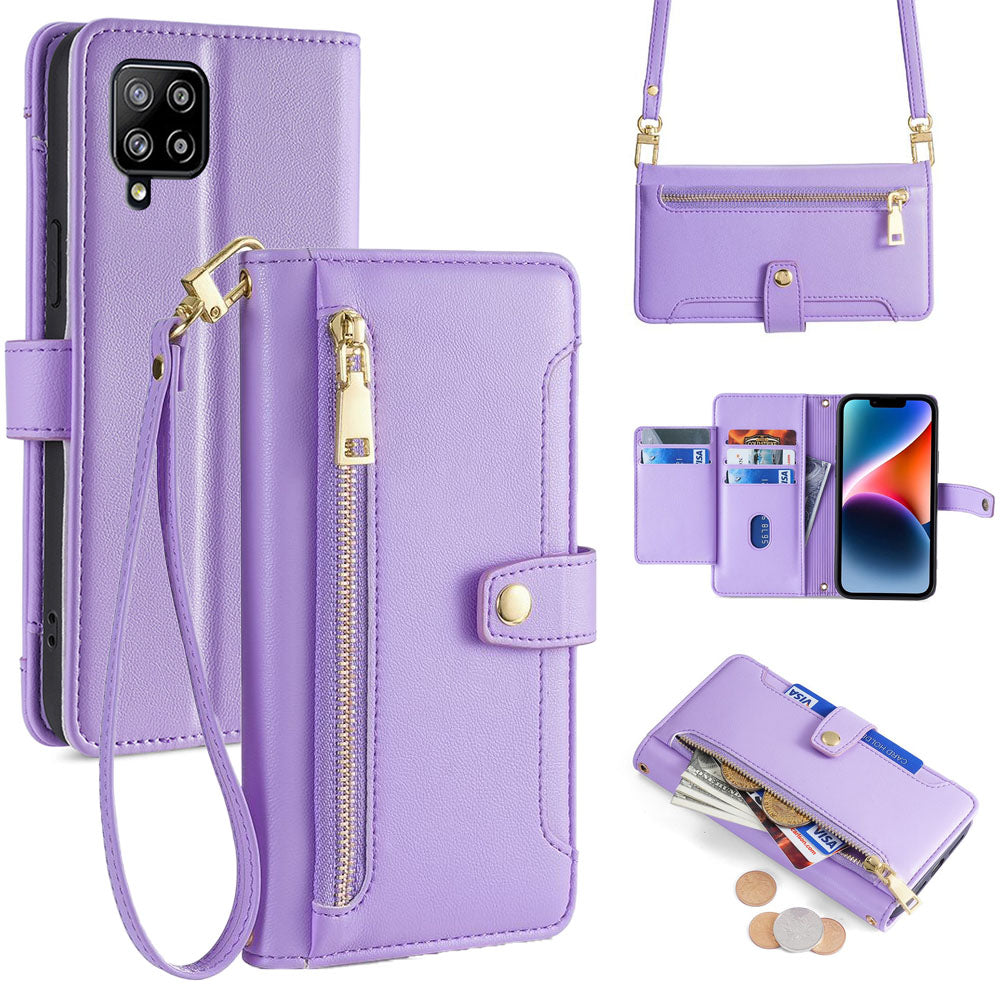 New Cross Body Zipper Wallet Leather Phone Case for Samsung Galaxy A