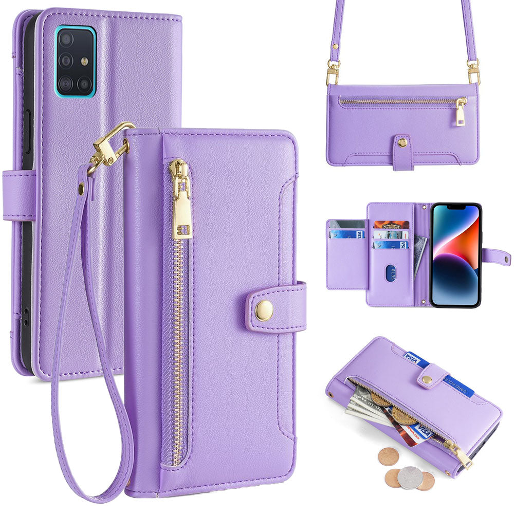 New Cross Body Zipper Wallet Leather Phone Case for Samsung Galaxy A