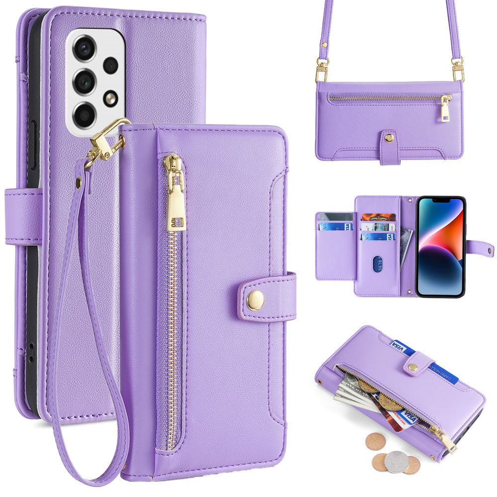 New Cross Body Zipper Wallet Leather Phone Case for Samsung