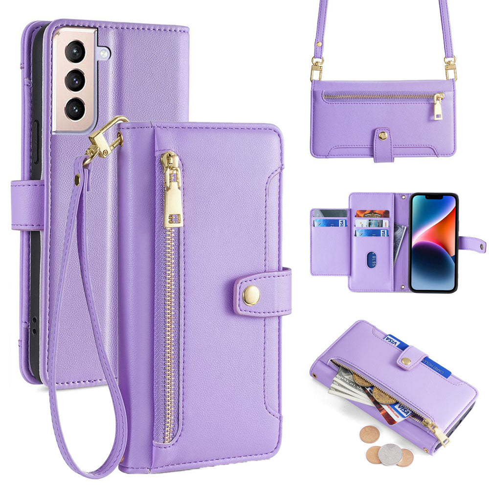 New Cross Body Zipper Wallet Leather Phone Case for Samsung Galaxy A