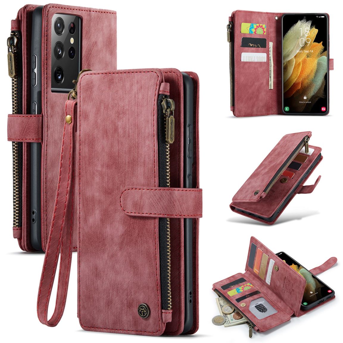 New Zipper Wallet Leather Wireless Charging Phone Case for Samsung