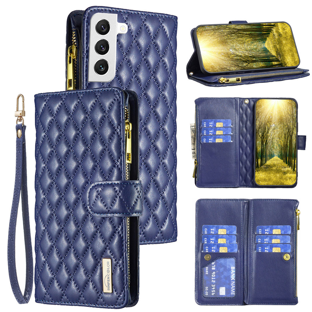 New Zipper Wallet Leather Phone Case with Lanyard for Samsung