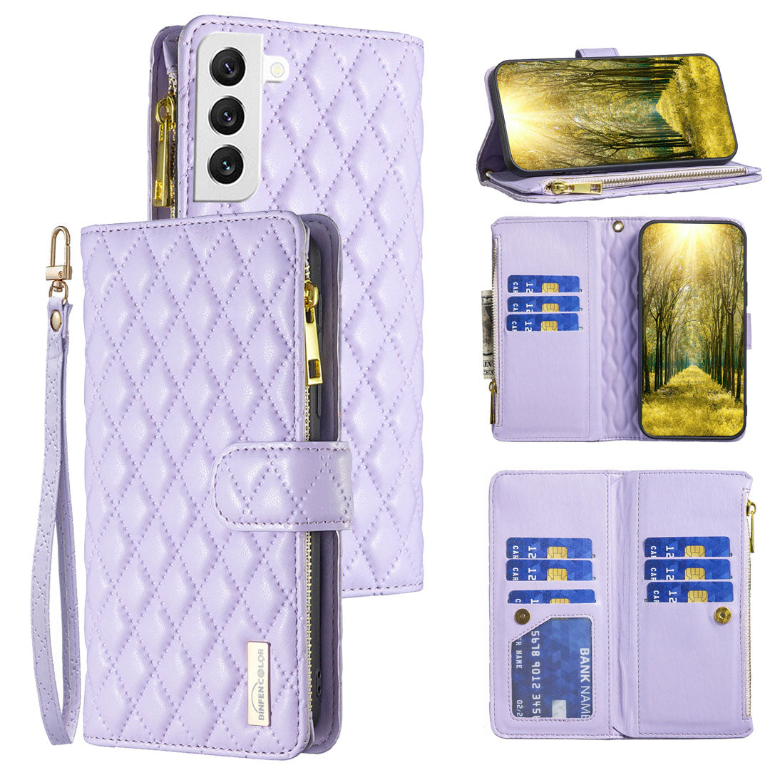 New Zipper Wallet Leather Phone Case with Lanyard for Samsung