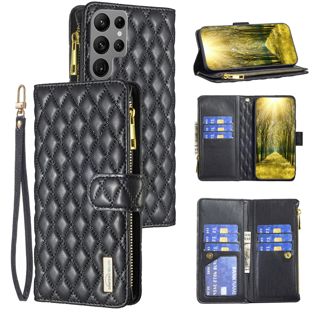 New Zipper Wallet Leather Phone Case with Lanyard for Samsung