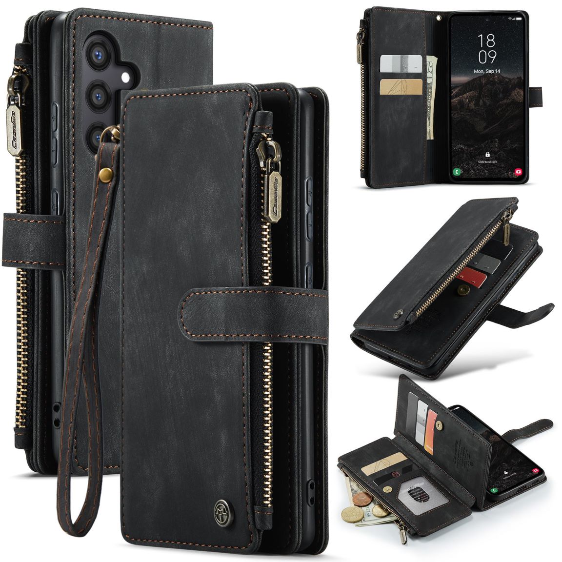 New Zipper Wallet Leather Wireless Charging Phone Case for Samsung