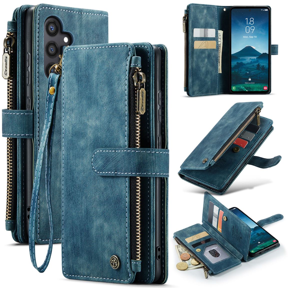 New Zipper Wallet Leather Wireless Charging Phone Case for Samsung Galaxy A