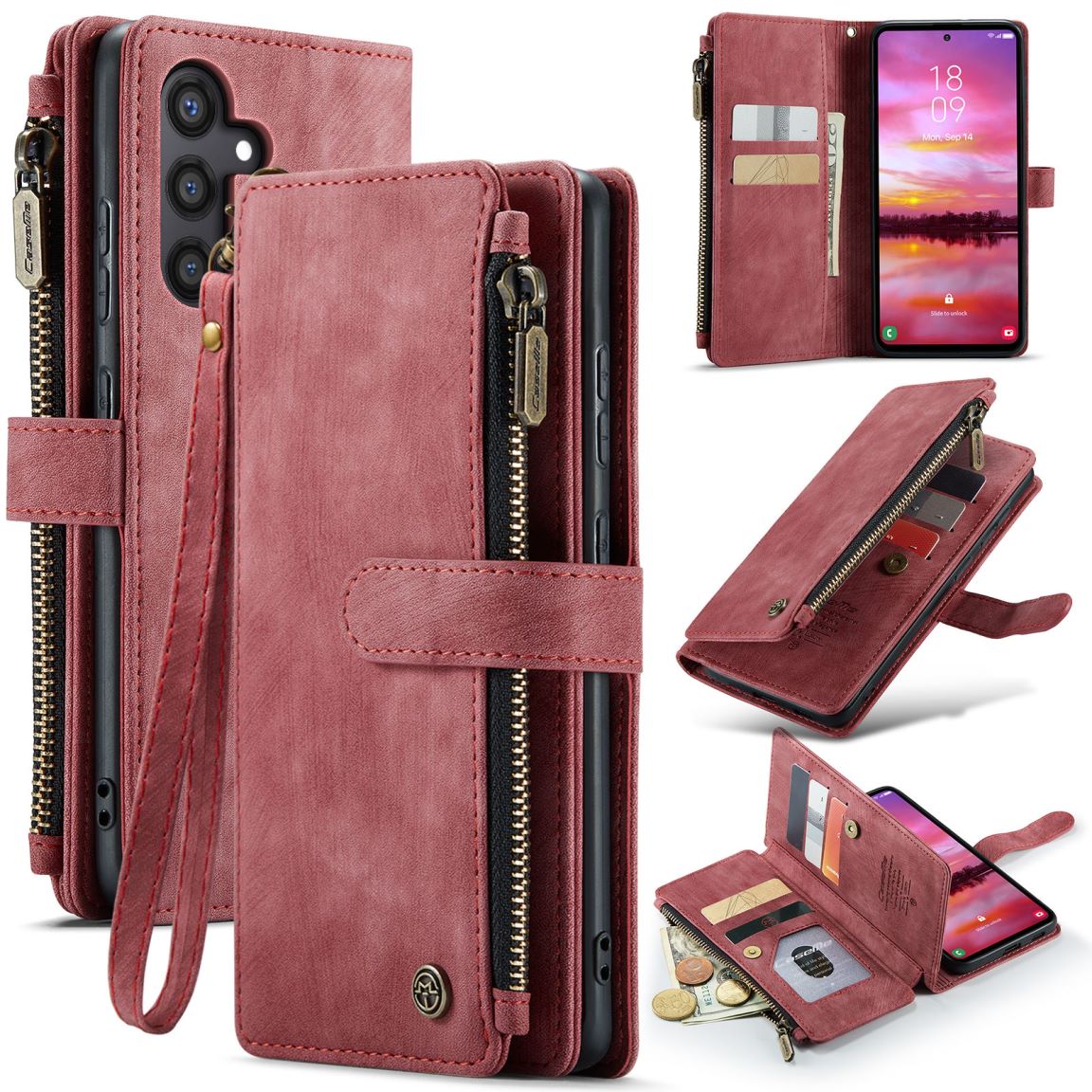 New Zipper Wallet Leather Wireless Charging Phone Case for Samsung Galaxy A