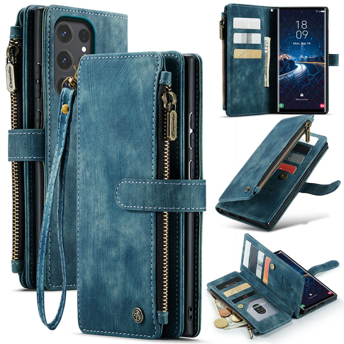 New Zipper Wallet Leather Wireless Charging Phone Case for Samsung