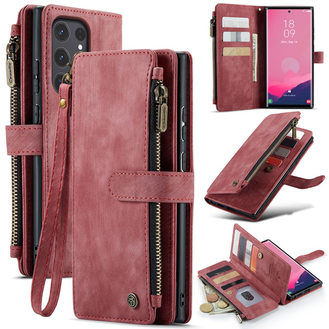 New Zipper Wallet Leather Wireless Charging Phone Case for Samsung