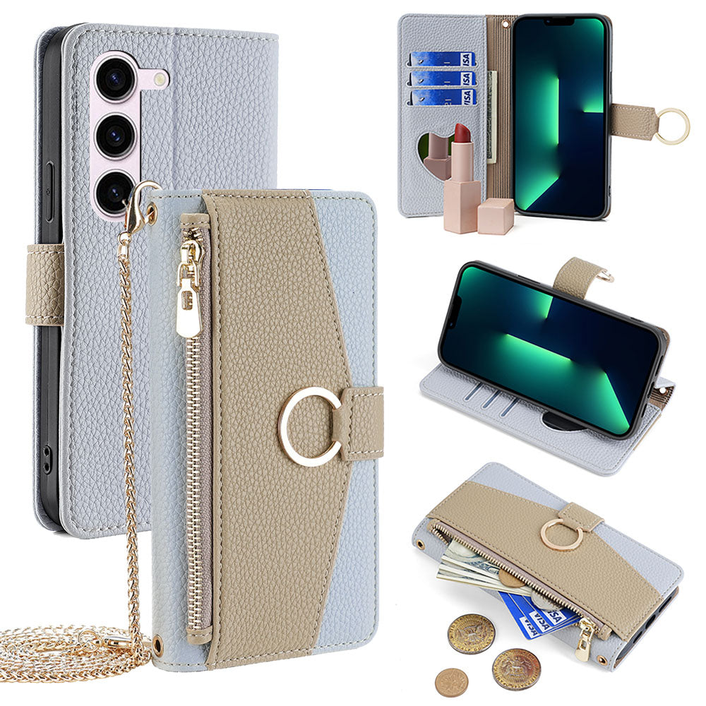 New PU Leather Wallet Case with Card Holder and Mini Mirror for Samsung