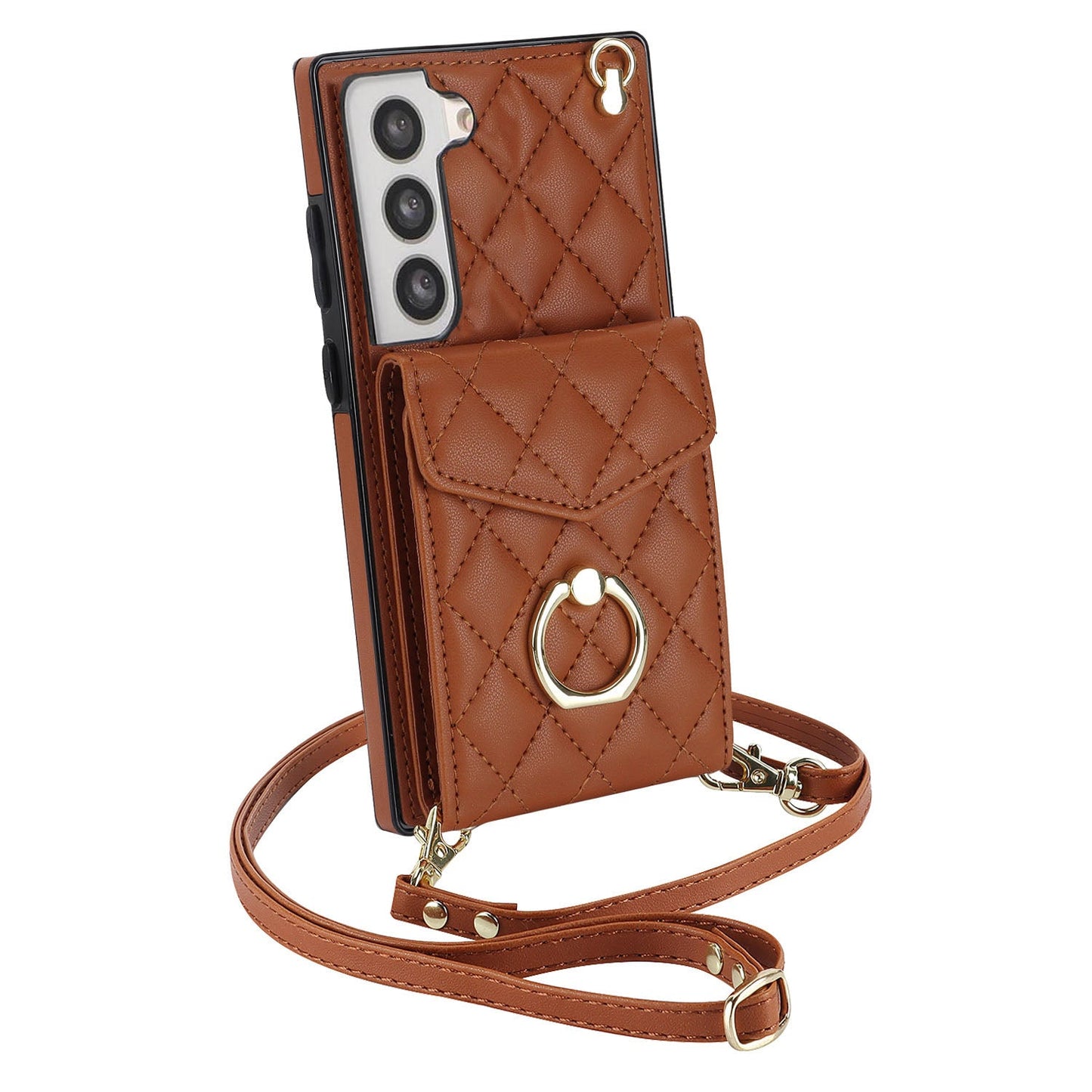 New RFID Blocking Card Wallet Leather with Long and Short Lanyard Phone Case for Samsung