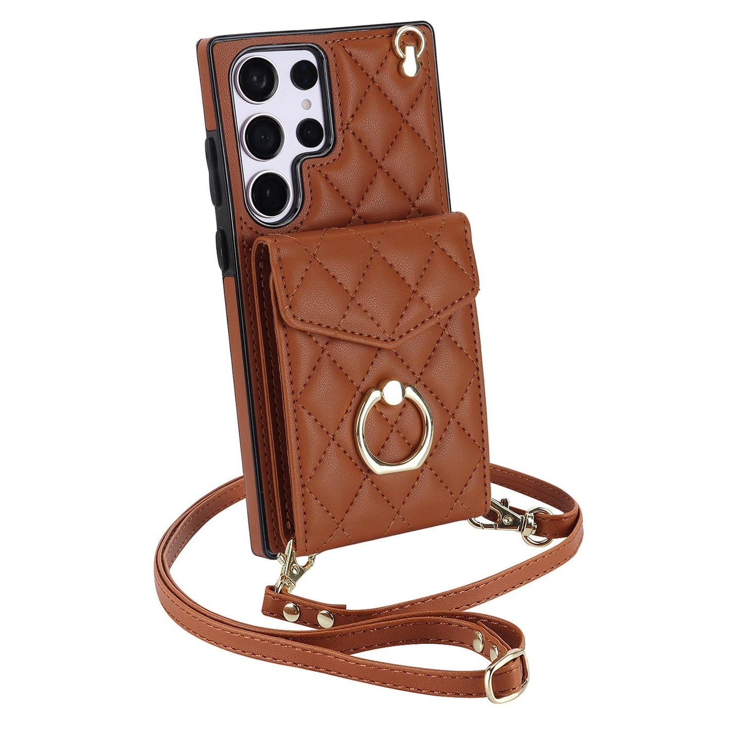 New RFID Blocking Card Wallet Leather with Long and Short Lanyard Phone Case for Samsung