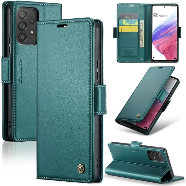 New PU Leather Wallet Case with RFID Blocking Card Holder and Magnetic Closure for Samsung