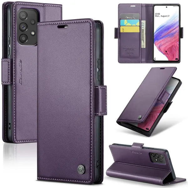 New PU Leather Wallet Case with RFID Blocking Card Holder and Magnetic Closure for Samsung