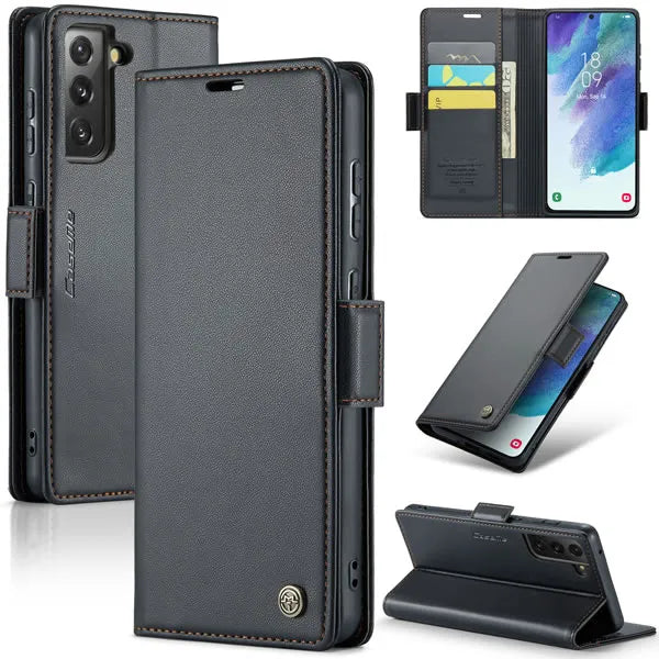 New PU Leather Wallet Case with RFID Blocking Card Holder and Magnetic Closure for Samsung