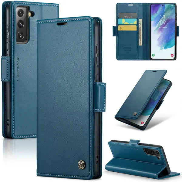 New PU Leather Wallet Case with RFID Blocking Card Holder and Magnetic Closure for Samsung