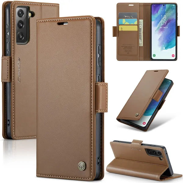 New PU Leather Wallet Case with RFID Blocking Card Holder and Magnetic Closure for Samsung