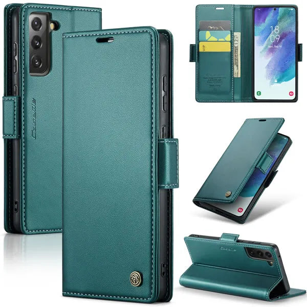 New PU Leather Wallet Case with RFID Blocking Card Holder and Magnetic Closure for Samsung