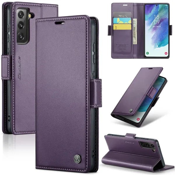 New PU Leather Wallet Case with RFID Blocking Card Holder and Magnetic Closure for Samsung