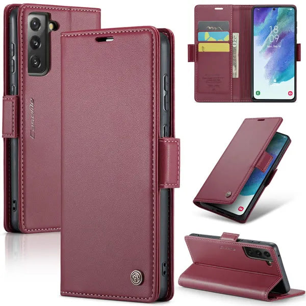 New PU Leather Wallet Case with RFID Blocking Card Holder and Magnetic Closure for Samsung