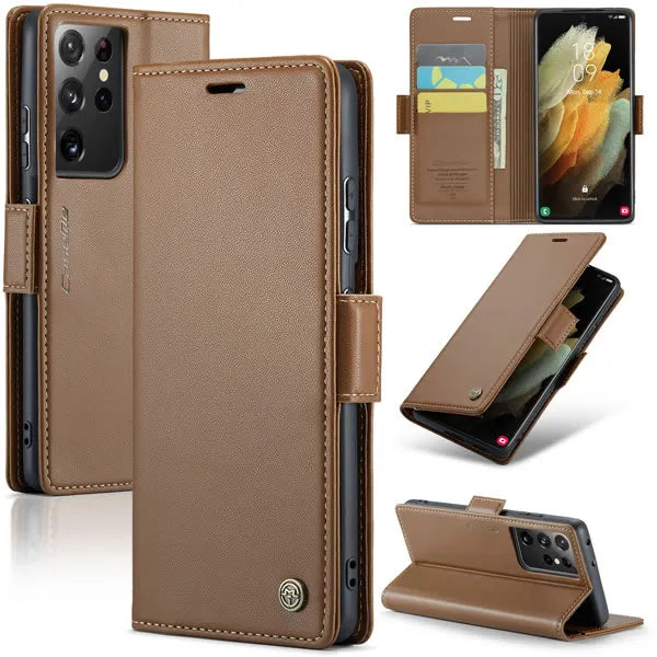 New PU Leather Wallet Case with RFID Blocking Card Holder and Magnetic Closure for Samsung