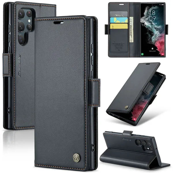 New PU Leather Wallet Case with RFID Blocking Card Holder and Magnetic Closure for Samsung