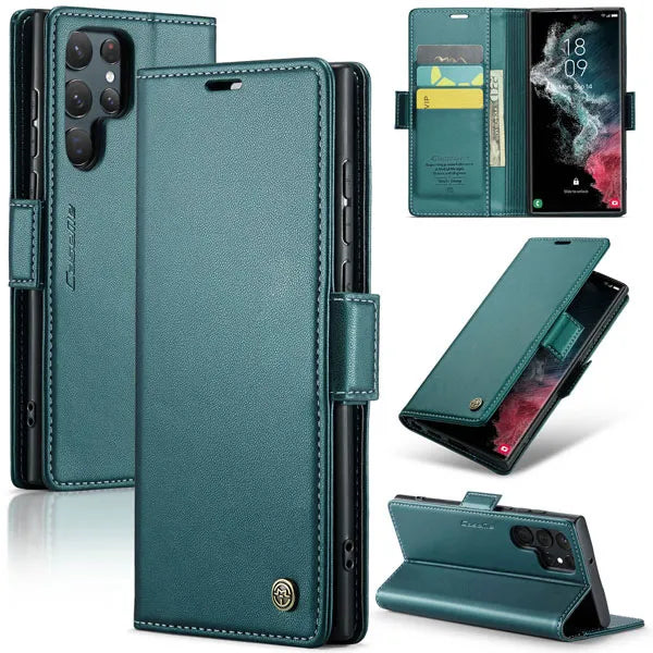 New PU Leather Wallet Case with RFID Blocking Card Holder and Magnetic Closure for Samsung