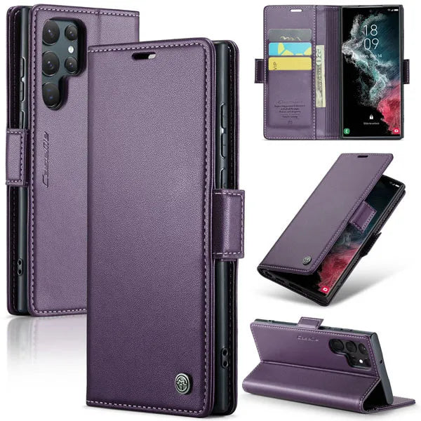 New PU Leather Wallet Case with RFID Blocking Card Holder and Magnetic Closure for Samsung