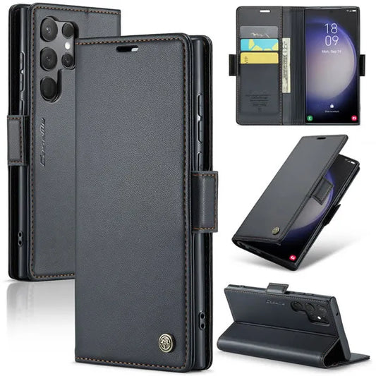 New PU Leather Wallet Case with RFID Blocking Card Holder and Magnetic Closure for Samsung