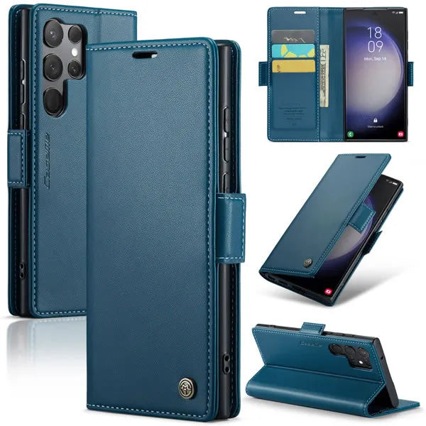 New PU Leather Wallet Case with RFID Blocking Card Holder and Magnetic Closure for Samsung