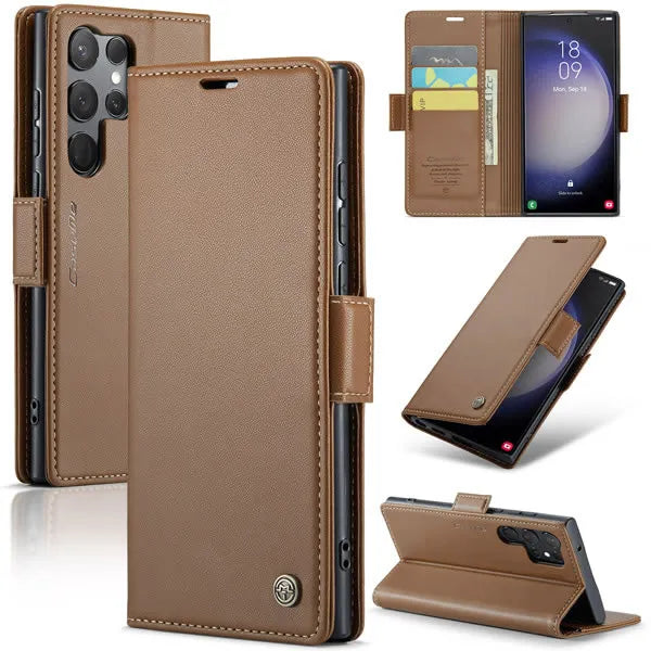 New PU Leather Wallet Case with RFID Blocking Card Holder and Magnetic Closure for Samsung