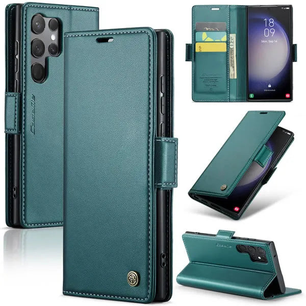 New PU Leather Wallet Case with RFID Blocking Card Holder and Magnetic Closure for Samsung