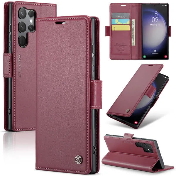 New PU Leather Wallet Case with RFID Blocking Card Holder and Magnetic Closure for Samsung