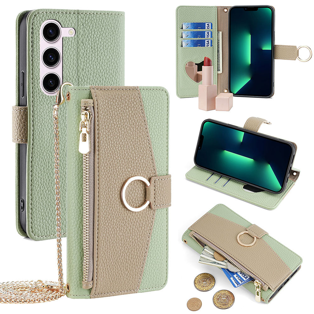 New PU Leather Wallet Case with Card Holder and Mini Mirror for Samsung