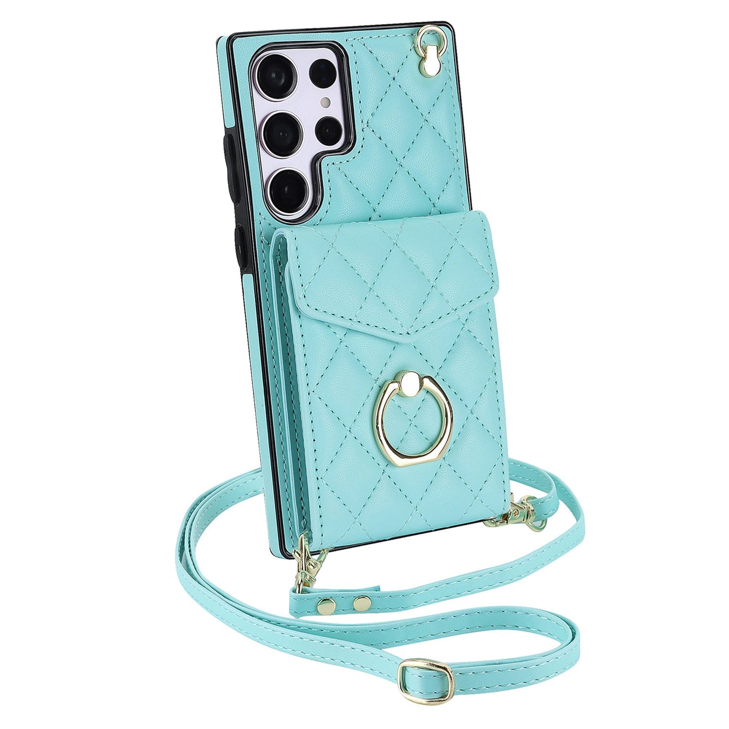 New RFID Blocking Card Wallet Leather with Long and Short Lanyard Phone Case for Samsung