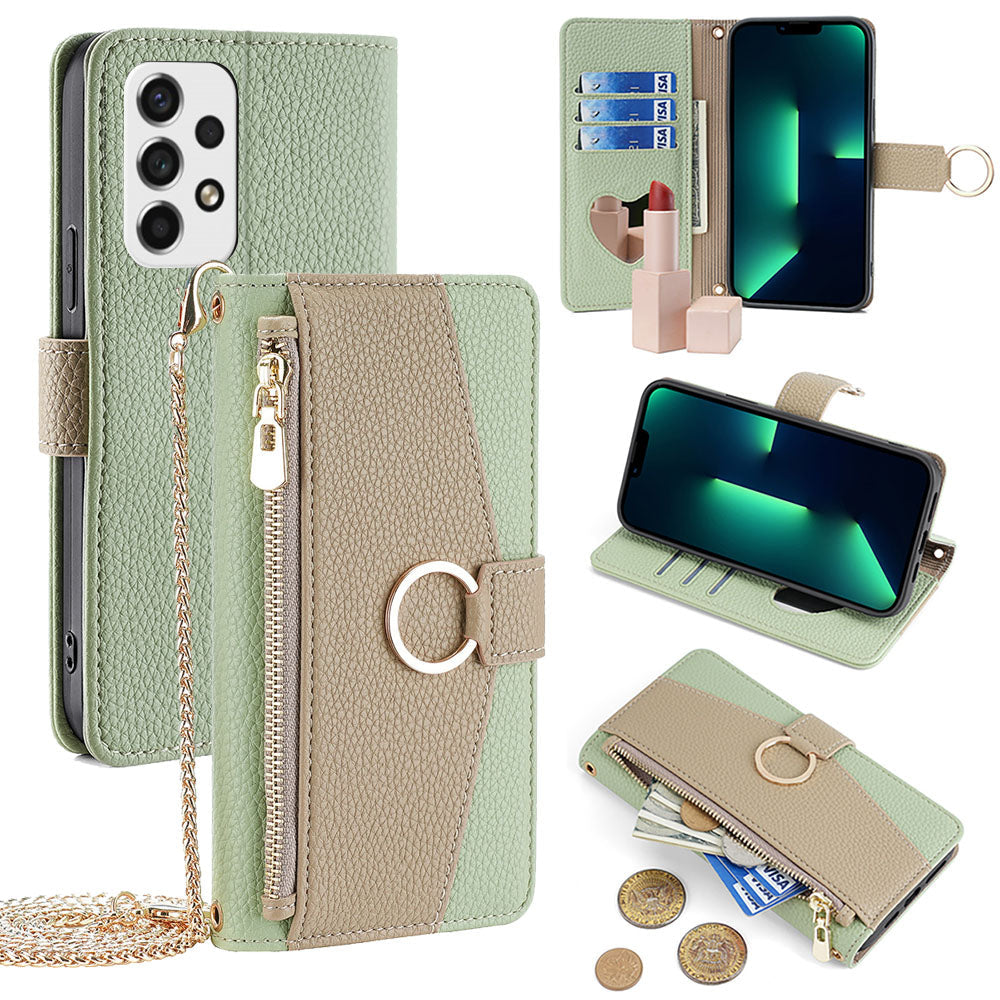 New PU Leather Wallet Case with Card Holder and Mini Mirror for Samsung