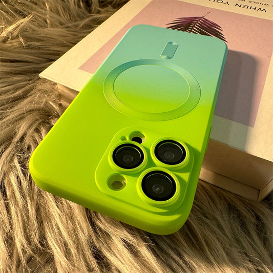 New Liquid Silicone Two-Color Gradient Magnetic with Lens Protector Case for iPhone 14/13/12/Pro/Pro Max