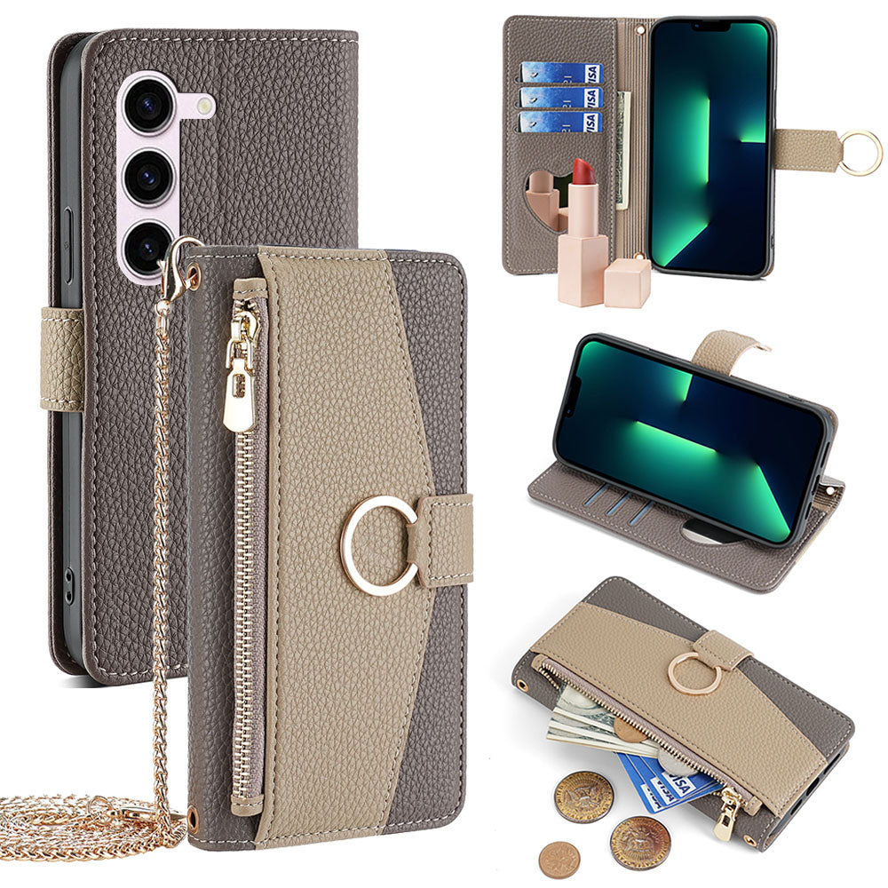 New PU Leather Wallet Case with Card Holder and Mini Mirror for Samsung