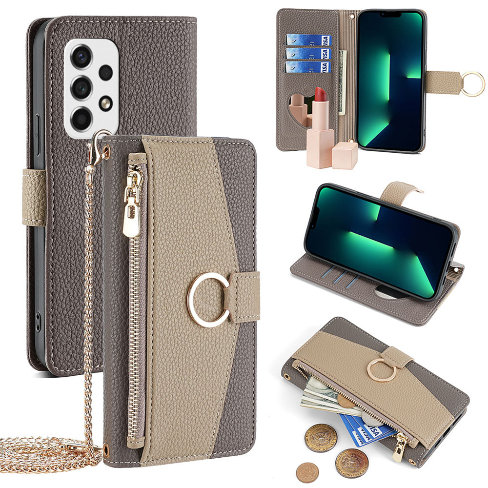 New PU Leather Wallet Case with Card Holder and Mini Mirror for Samsung