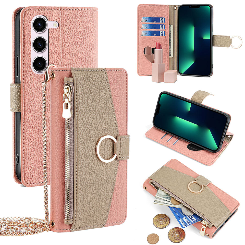 New PU Leather Wallet Case with Card Holder and Mini Mirror for Samsung