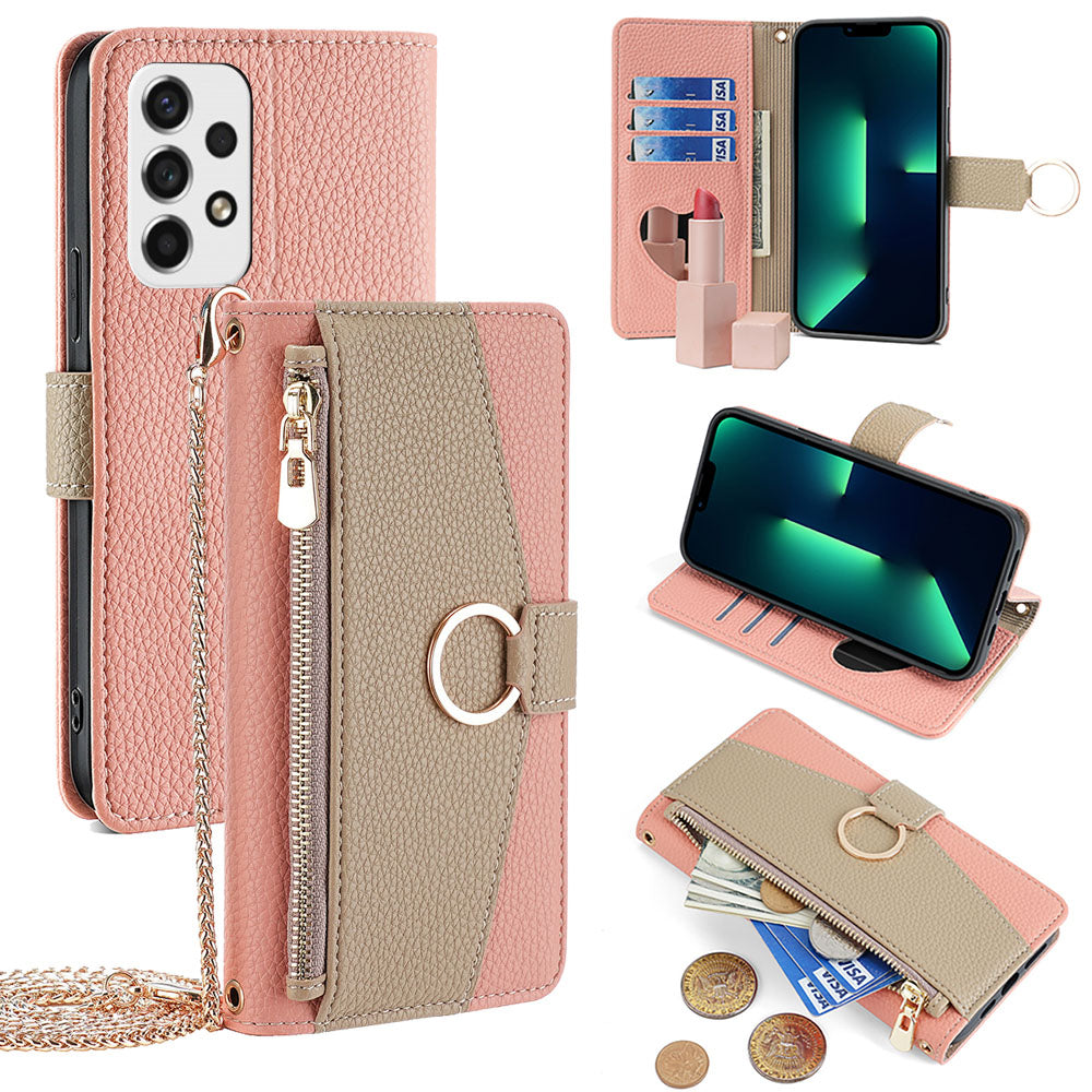 New PU Leather Wallet Case with Card Holder and Mini Mirror for Samsung