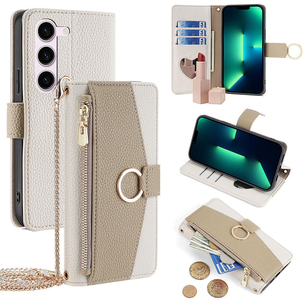 New PU Leather Wallet Case with Card Holder and Mini Mirror for Samsung