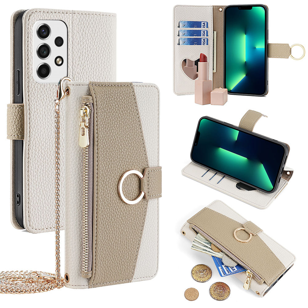 New PU Leather Wallet Case with Card Holder and Mini Mirror for Samsung