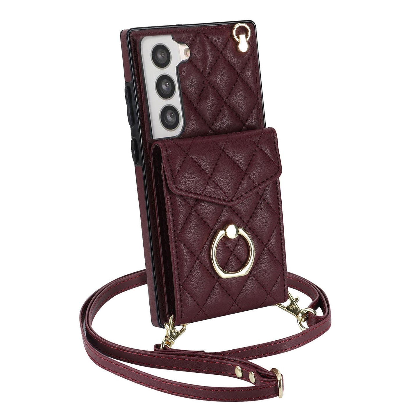 New RFID Blocking Card Wallet Leather with Long and Short Lanyard Phone Case for Samsung