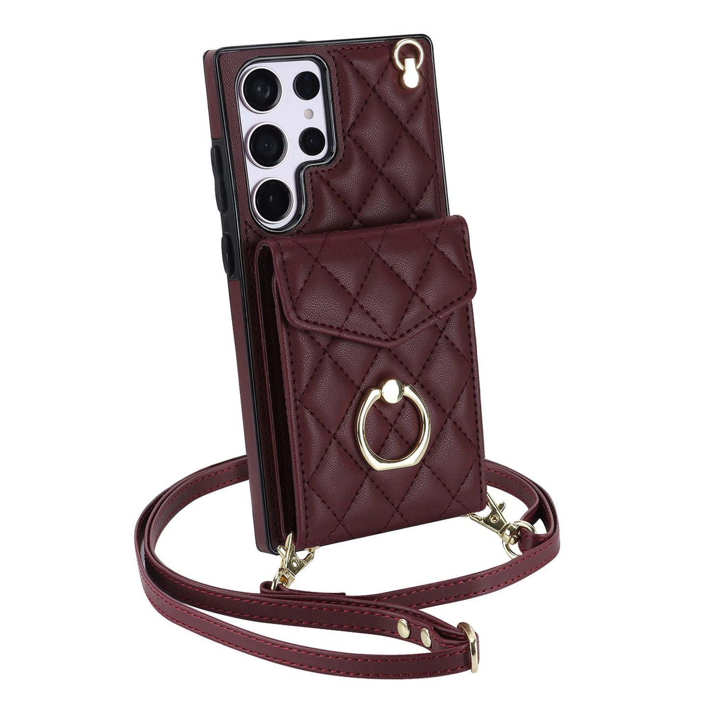 New RFID Blocking Card Wallet Leather with Long and Short Lanyard Phone Case for Samsung